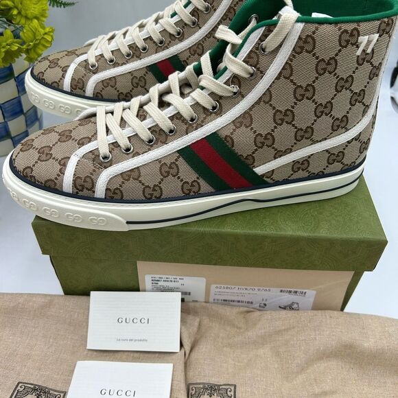 Men's Gucci tennis 1977 high top sneakers size 11 made in Italy - Picture 2 of 12